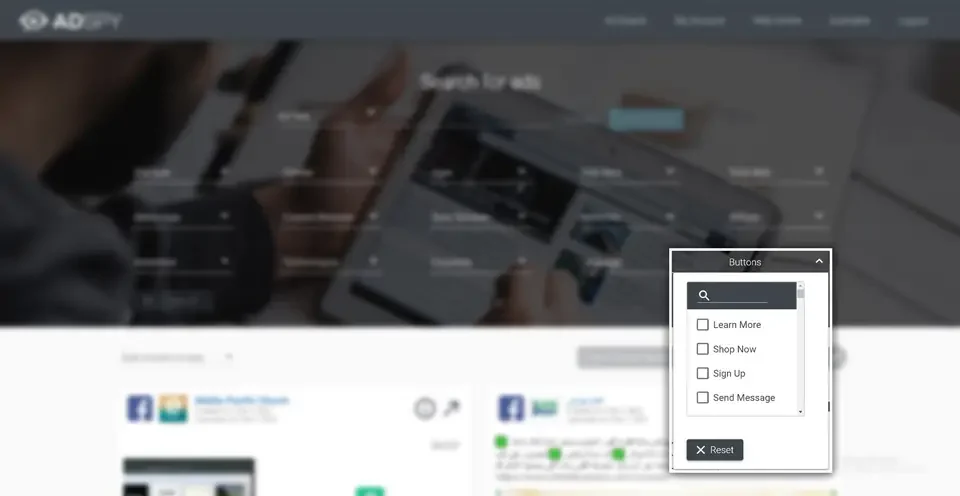 AdSpy call-to-action buttons filter
