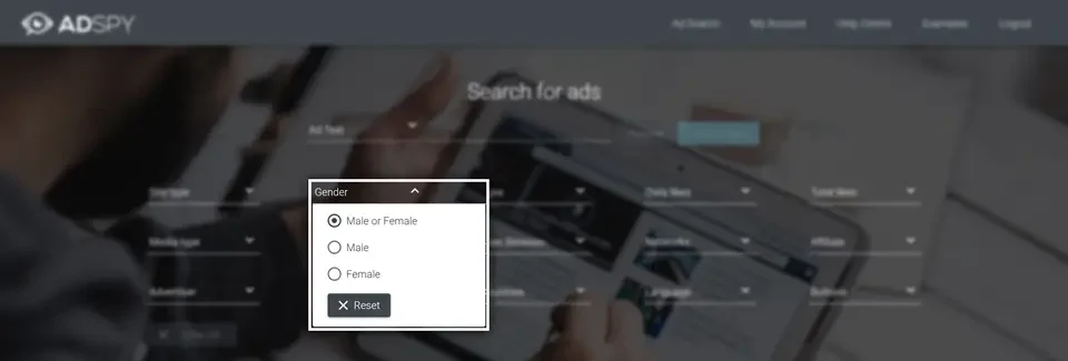 AdSpy gender filter