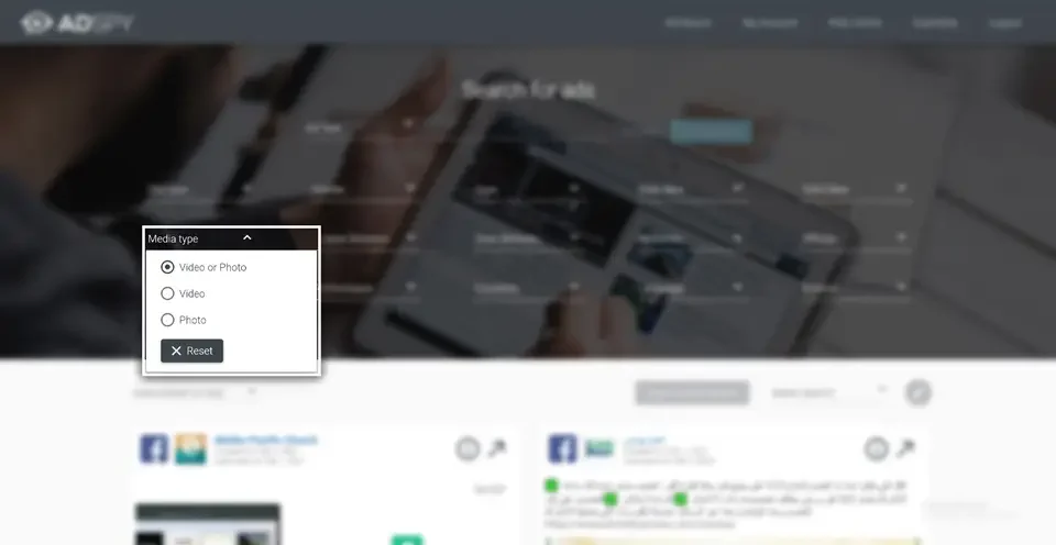 AdSpy media type filter